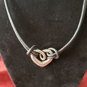 GSJ leather necklace with sterling stylized heart pendant Marked